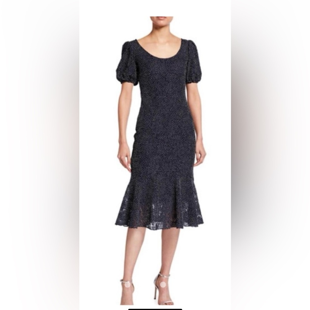 Shoshanna Blue Lace Kosma Dotted Flounce Midi Dress